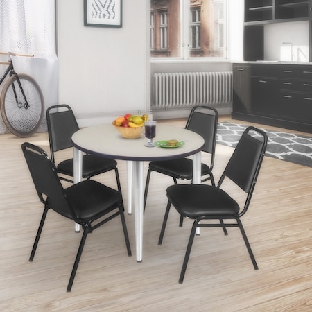 Regency Kahlo Round Table & Chair Sets, 48 W, 48 L, 29 H, Wood, Metal, Vinyl Top, Maple TPL48RNDPLCM29BK